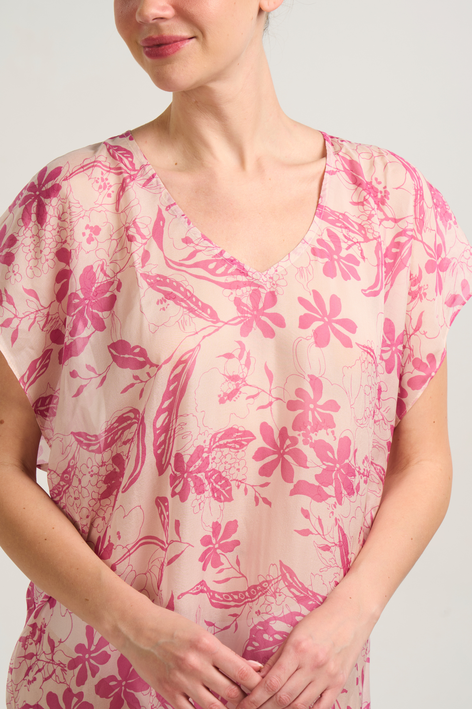 Silk Chiffon Kaftan - Tropical Pink