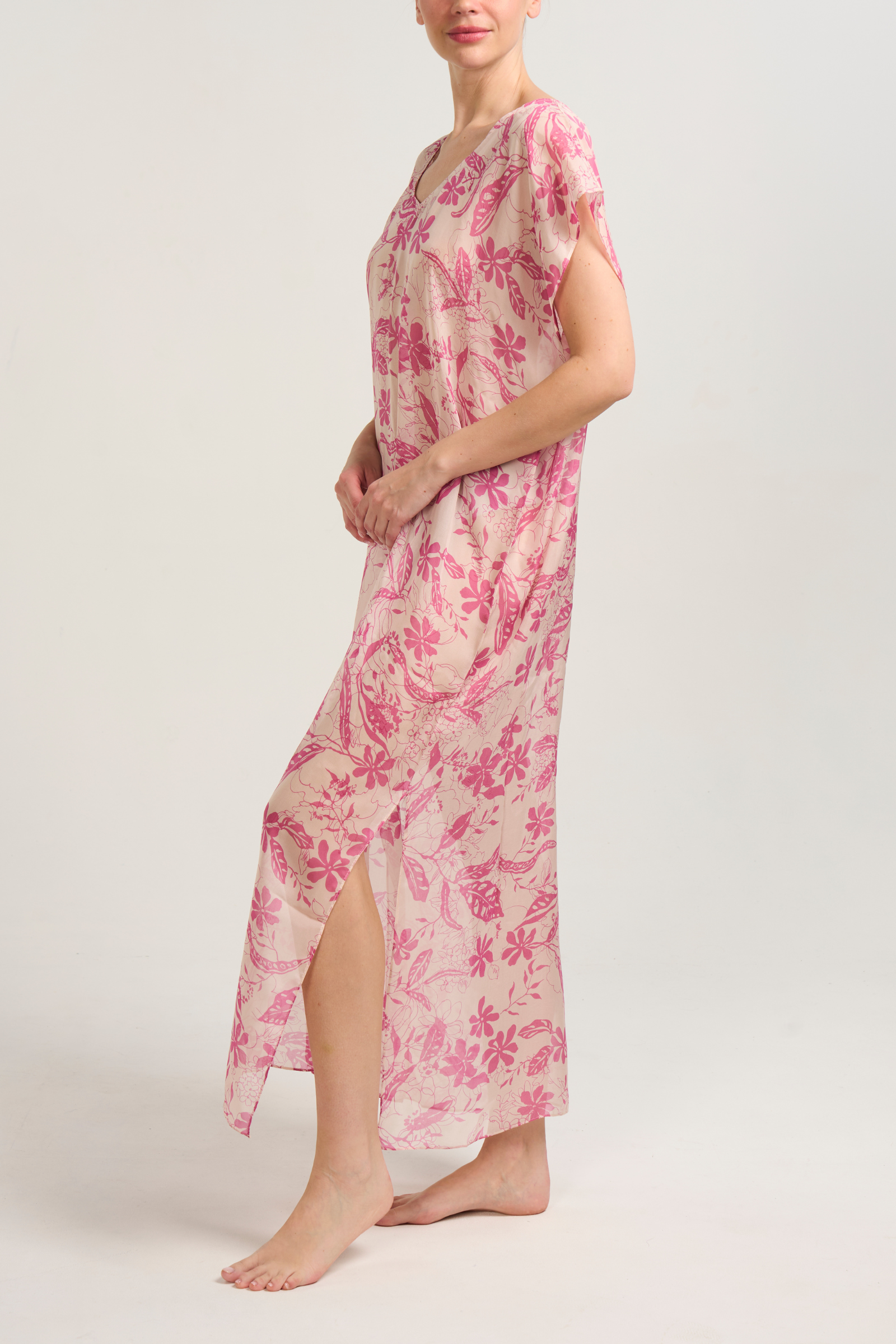 Silk Chiffon Kaftan - Tropical Pink