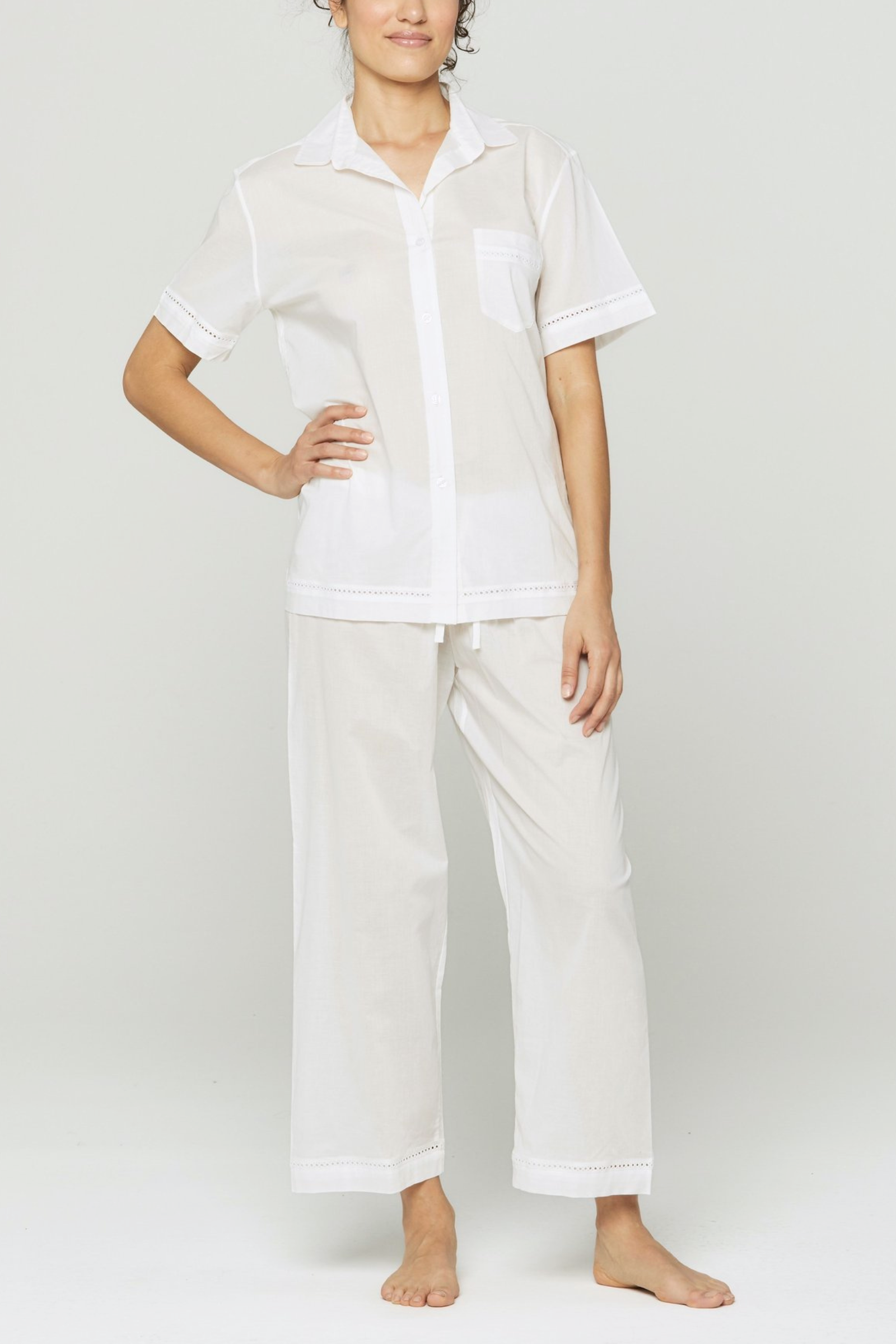 Short Sleeve Cropped Pant PJ Set - White