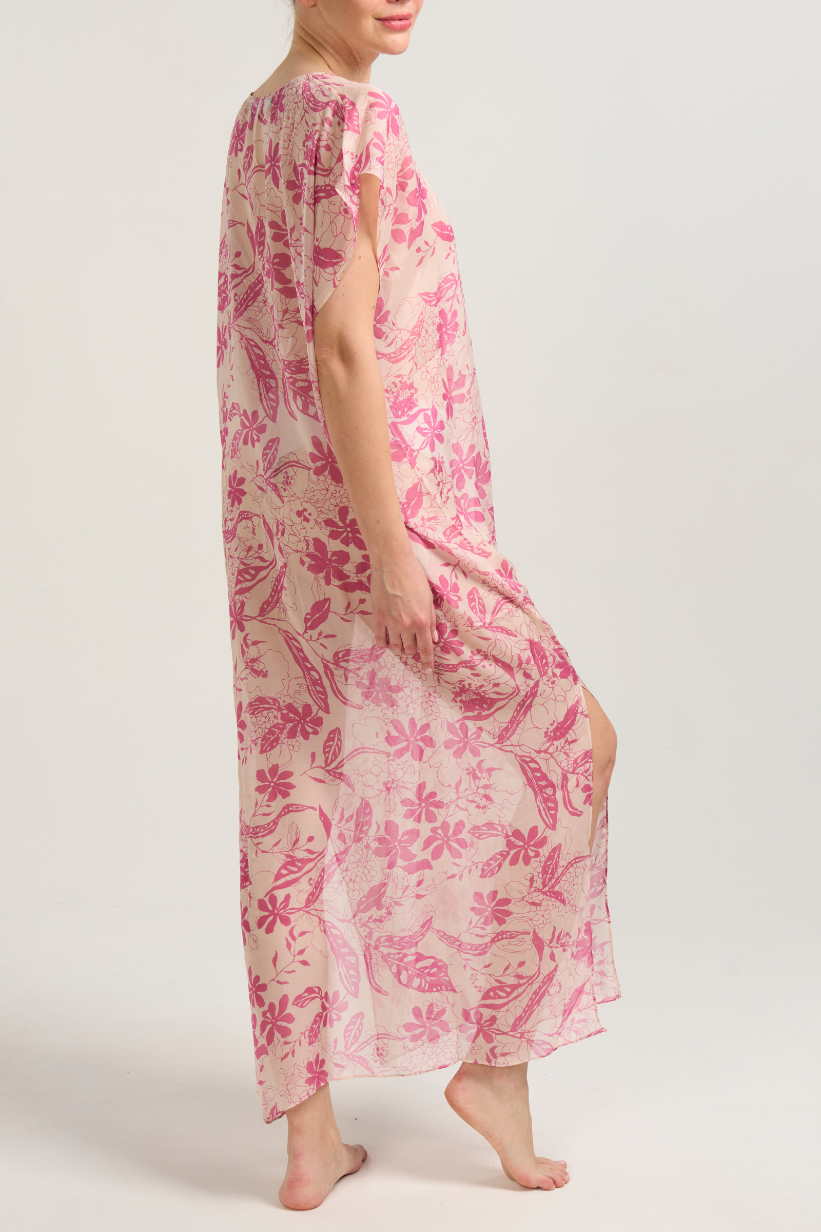 Silk Chiffon Kaftan - Tropical Pink