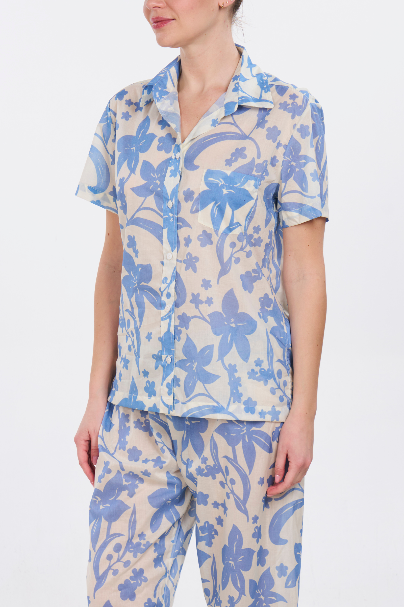 Short Sleeve Cropped Pant Pajama Set - Hawaiian Blue