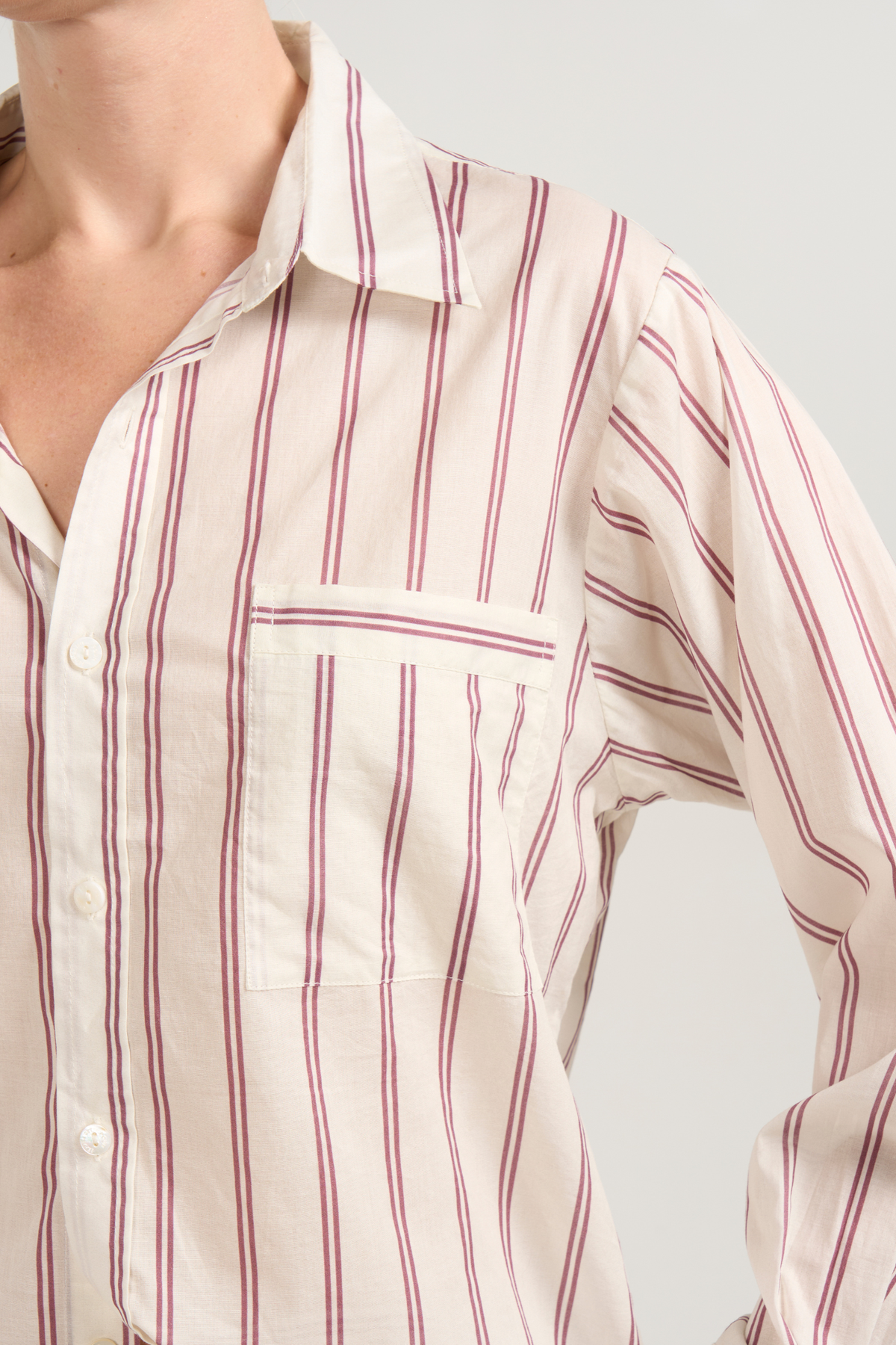 Long Sleeve Short Set - Plum Stripe