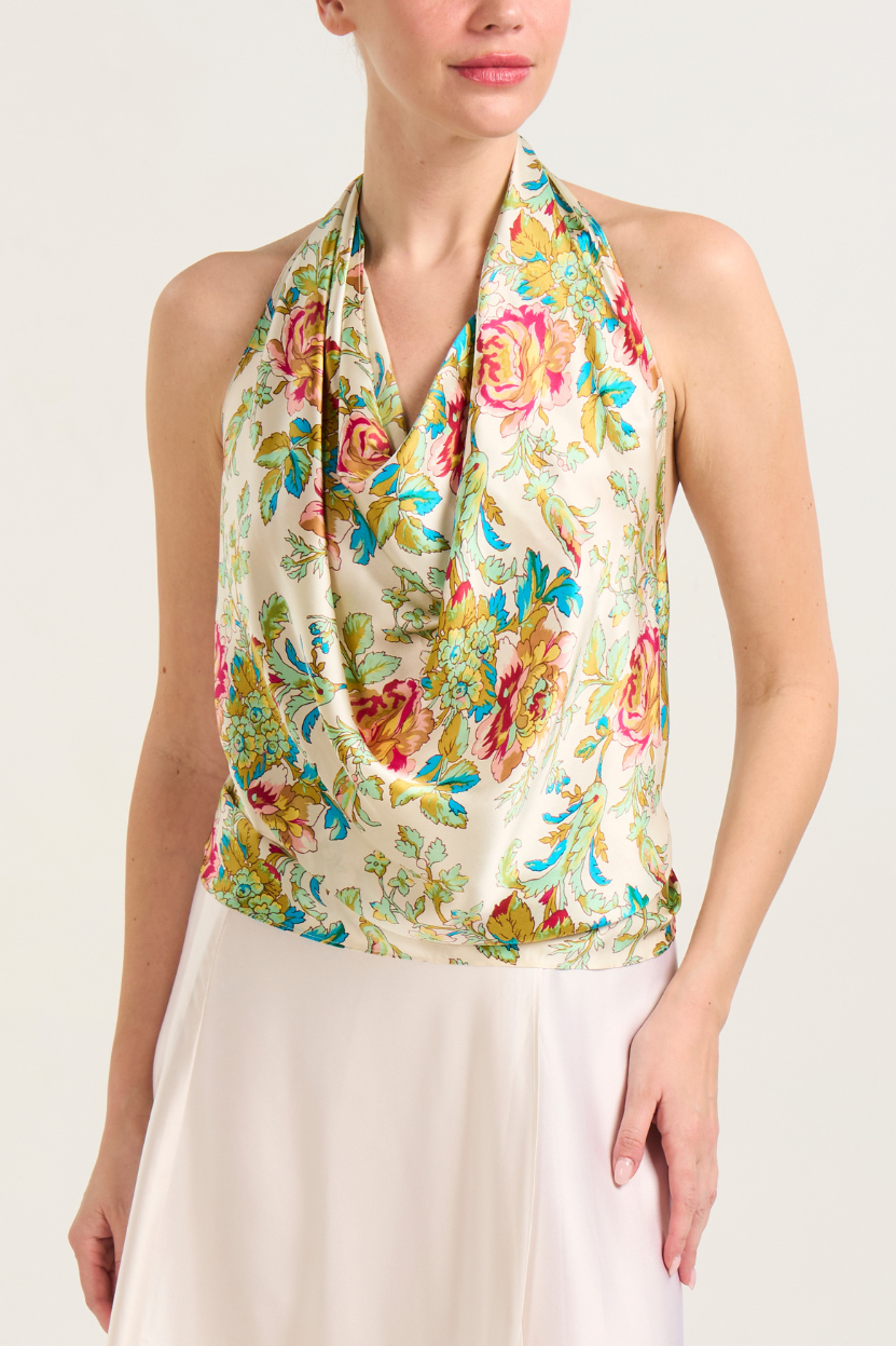 Vintage Silk Halter Top - Peony
