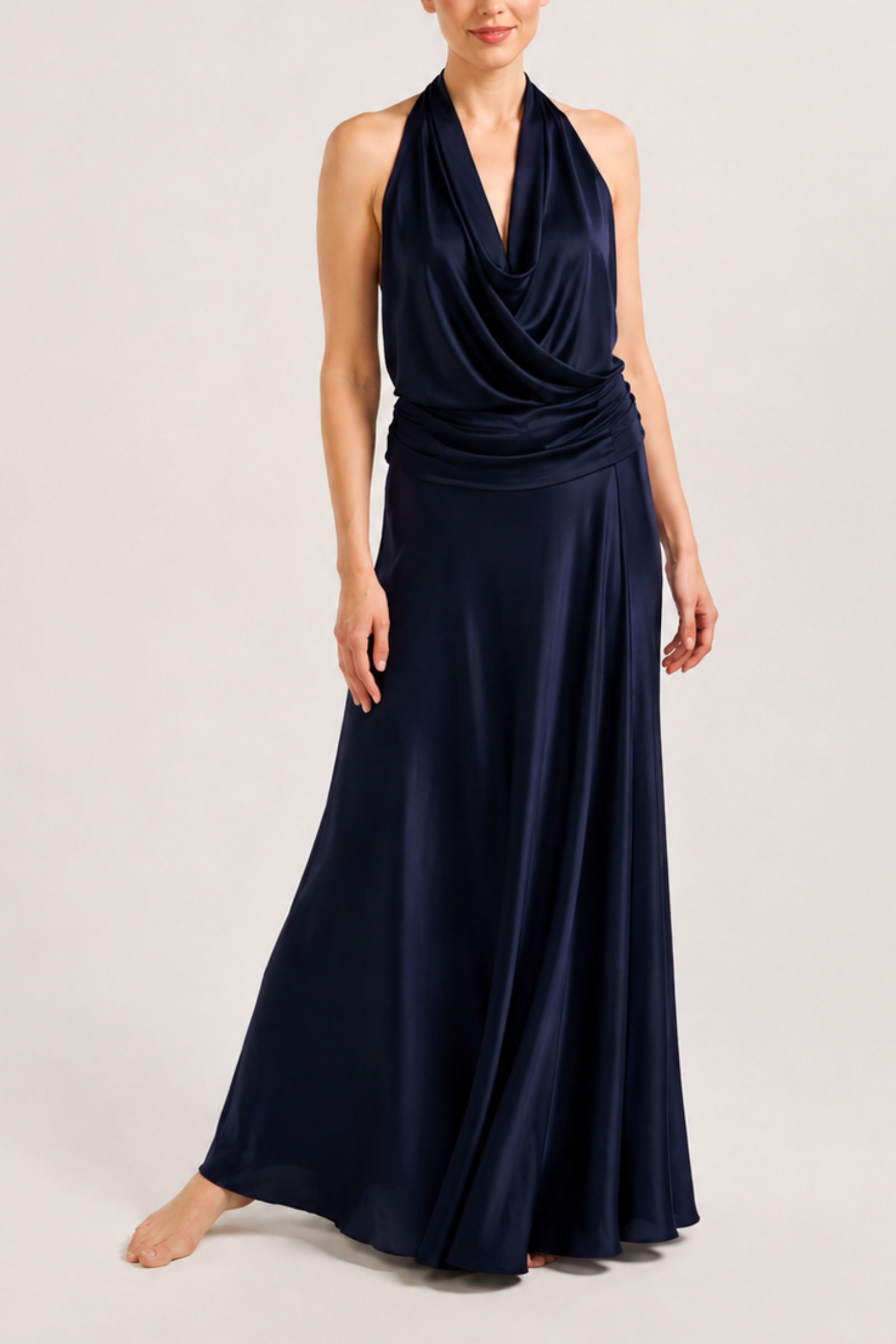 Silk Halter Top - Navy