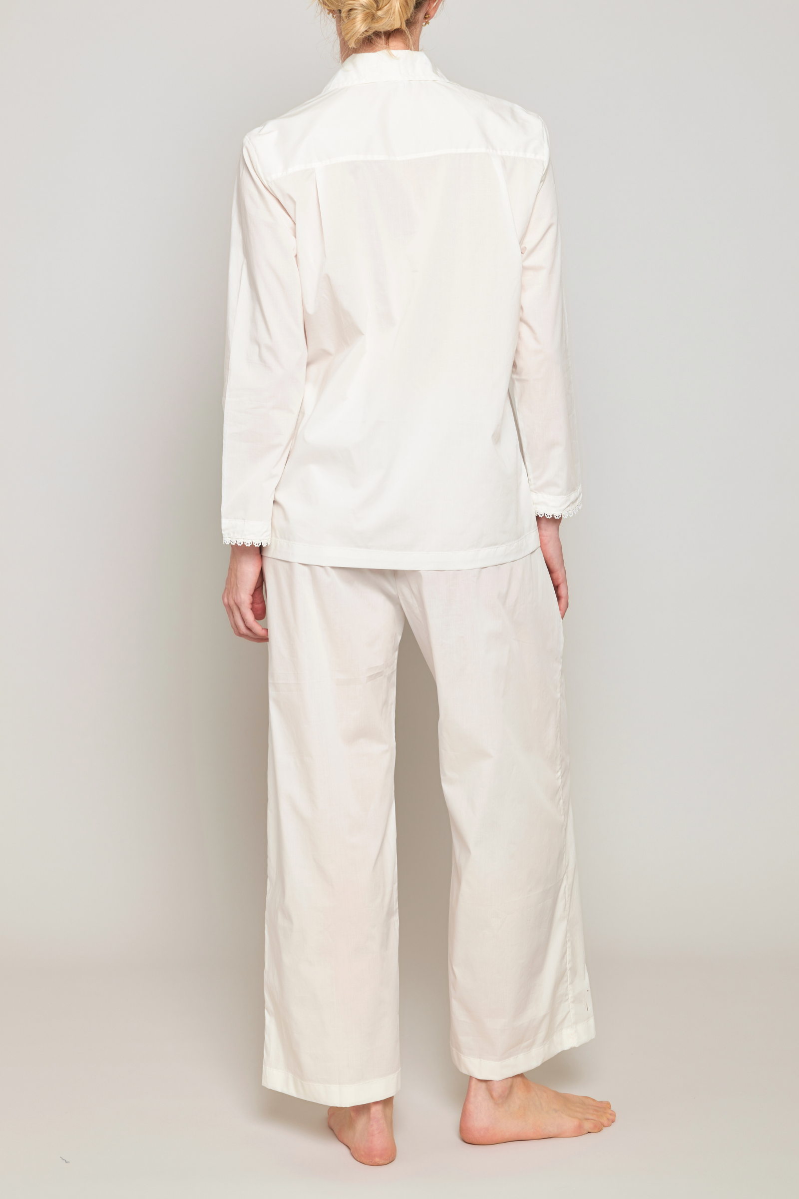 Flower Trim Pajama Set - White