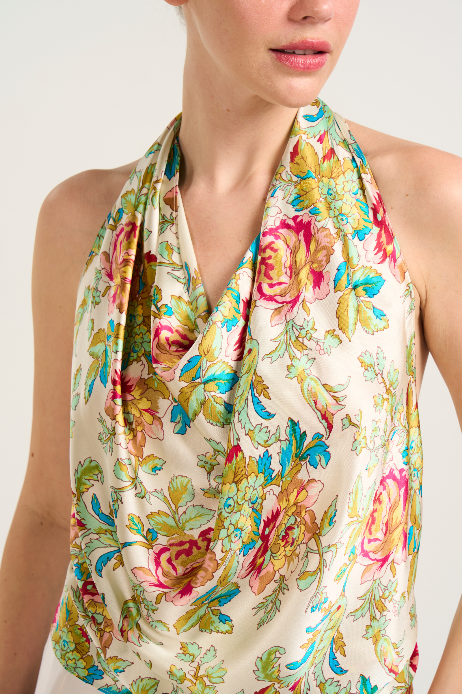 Vintage Silk Halter Top - Peony