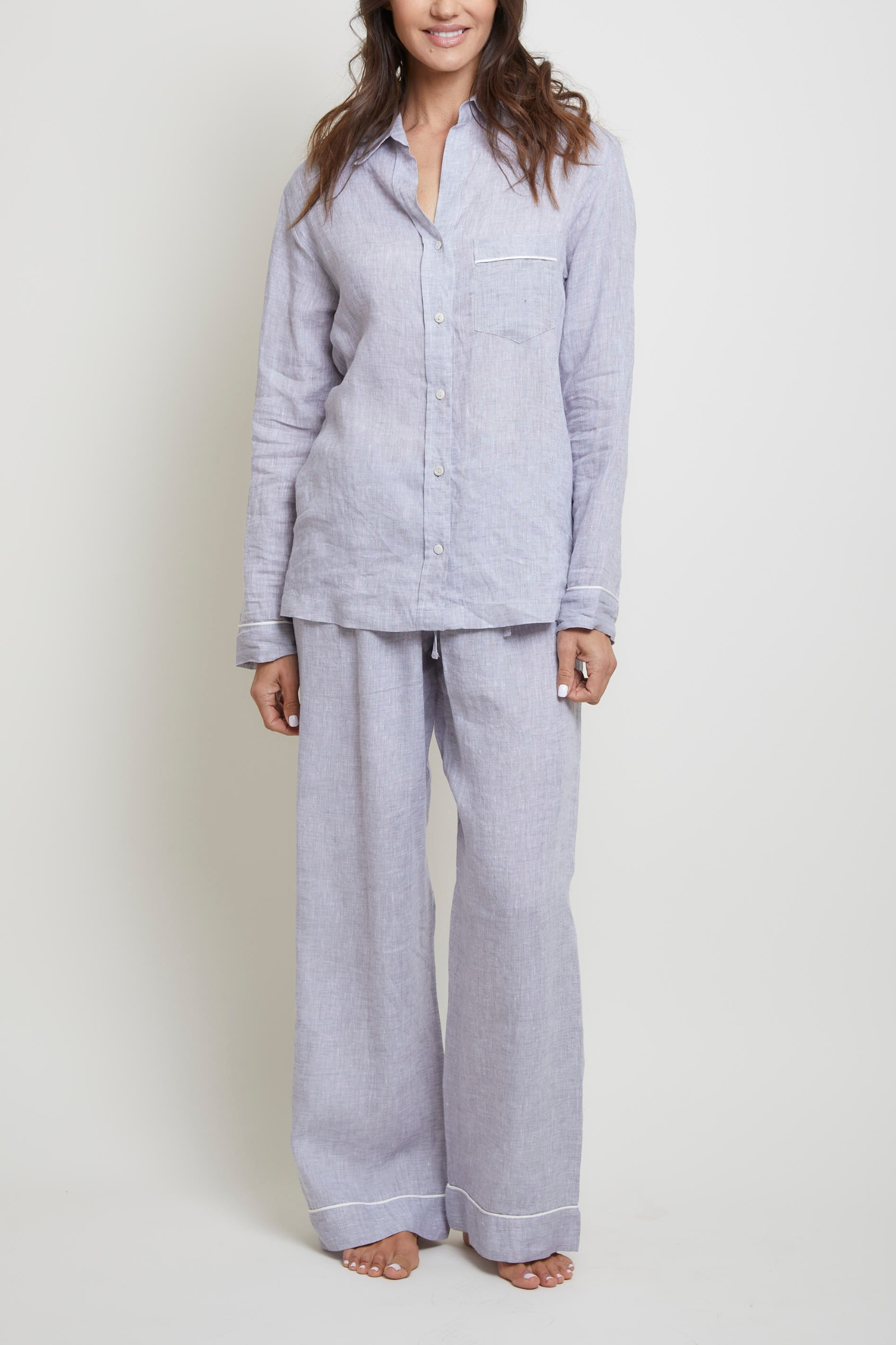Linen Pajama Set - Heather Grey