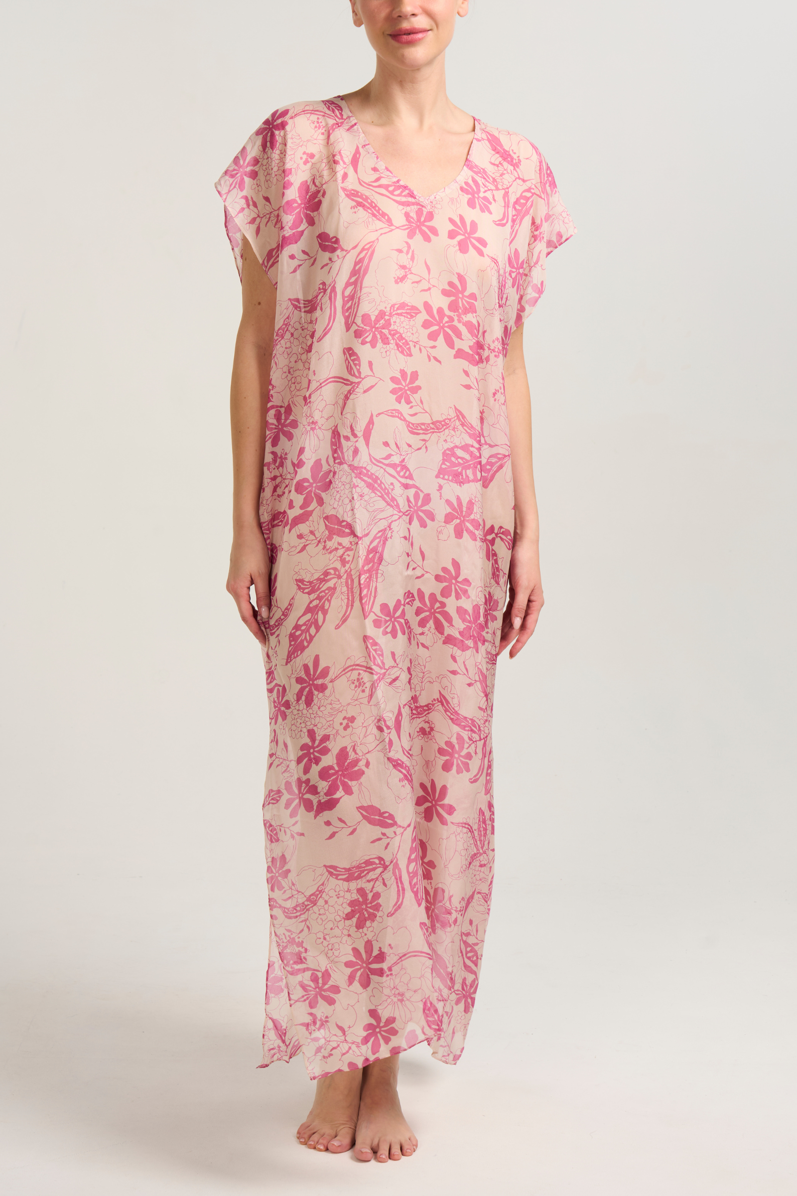 Silk Chiffon Kaftan - Tropical Pink