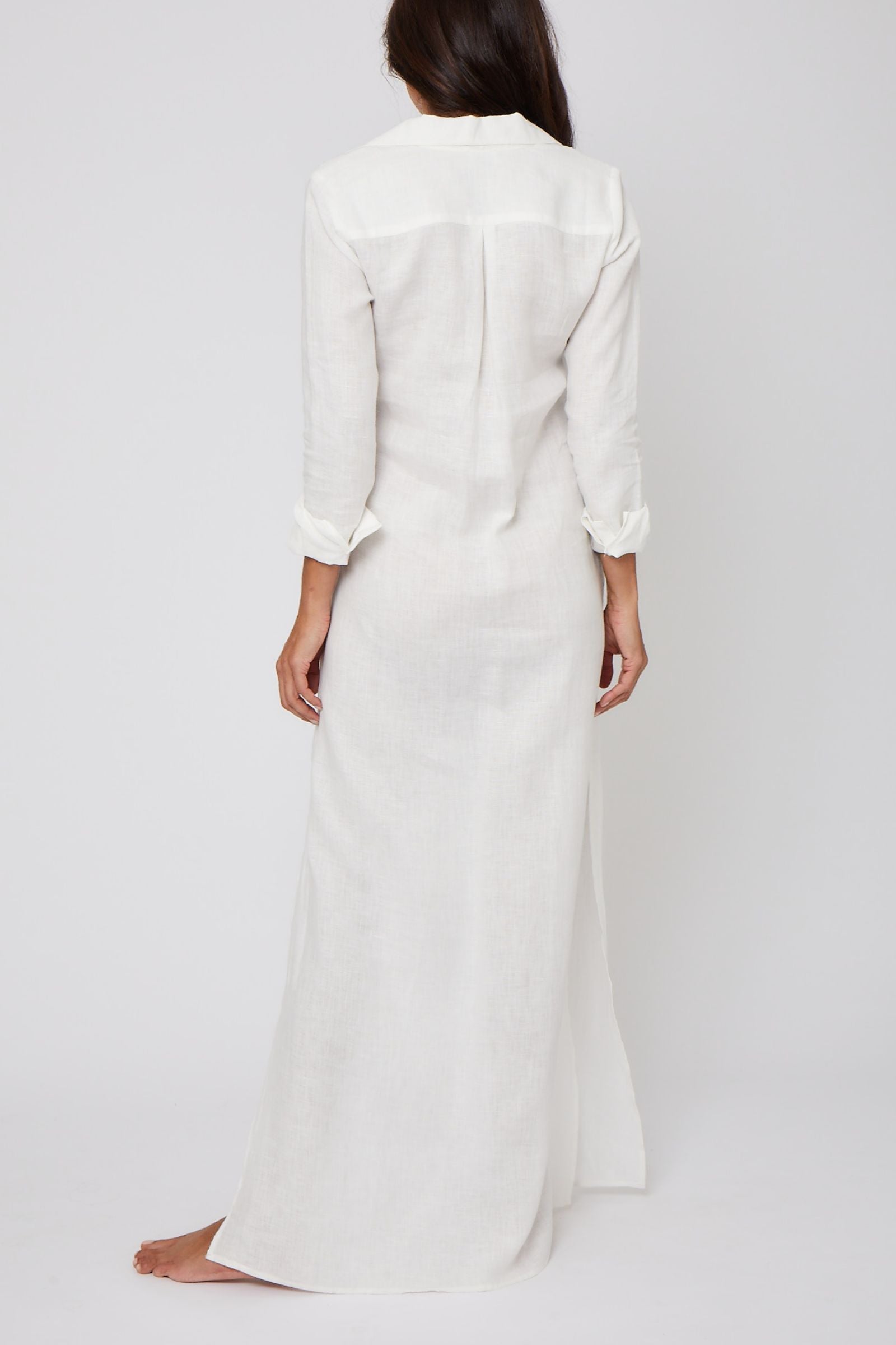 Long Linen Shirt Dress - Cream