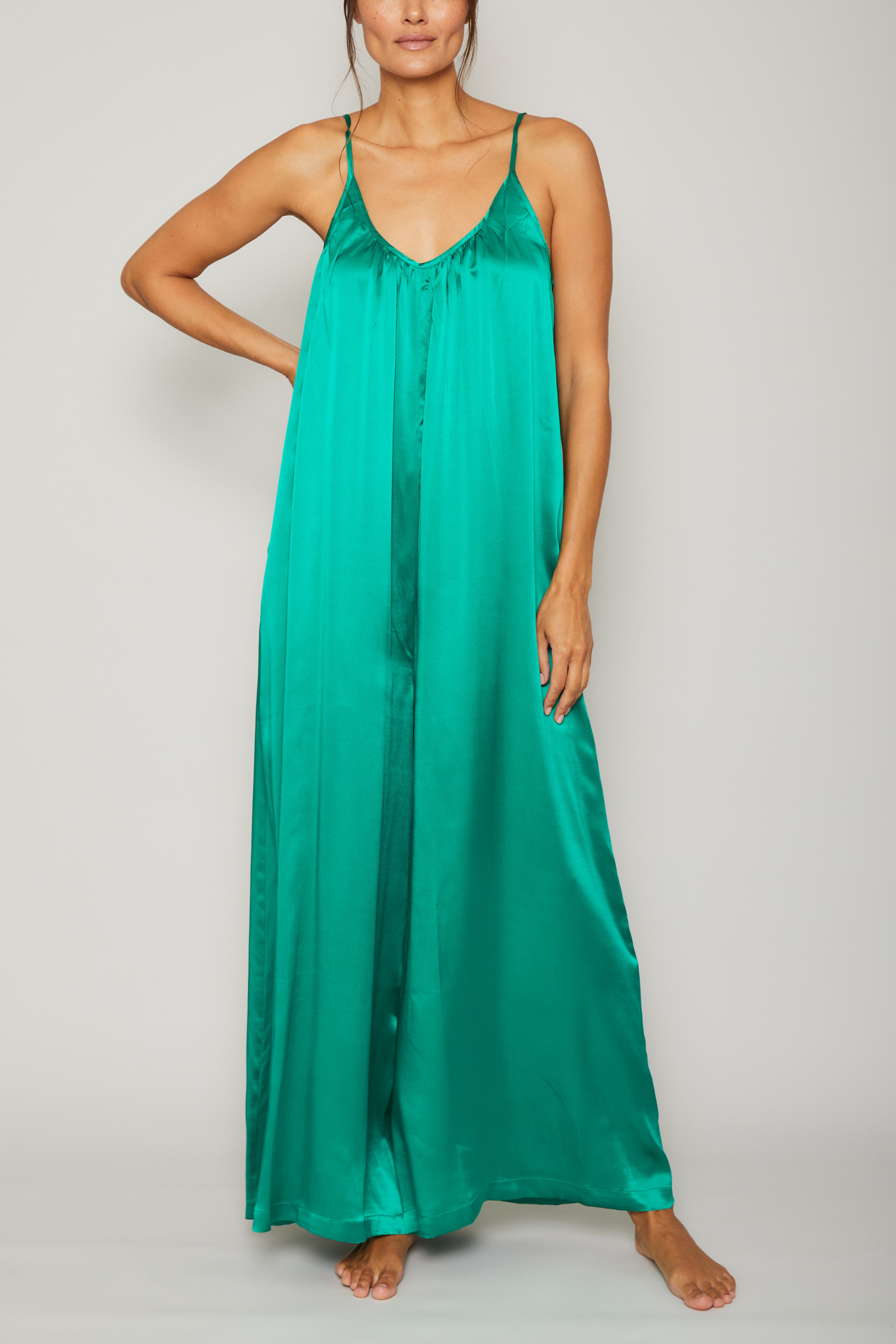 Silk Charmeuse Jumpsuit - Emerald Green