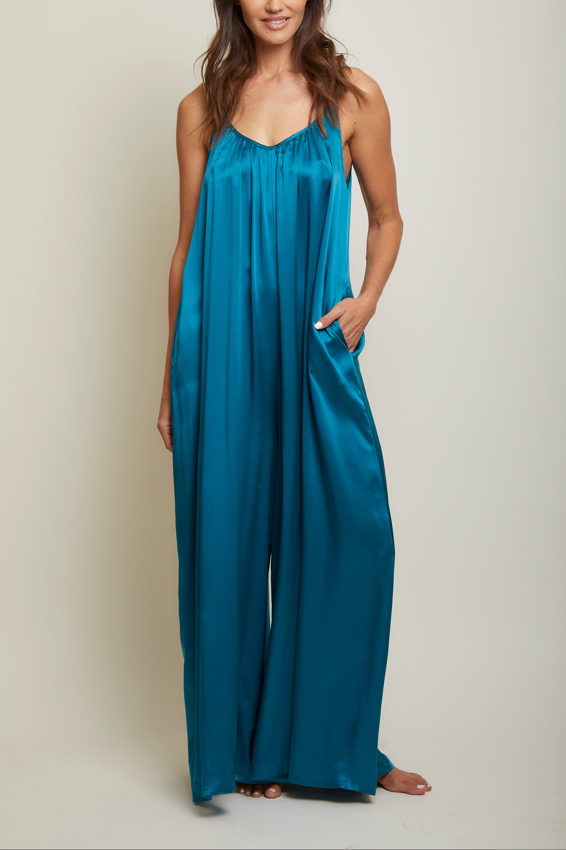 Silk Charmeuse Jumpsuit-Harbour Blue