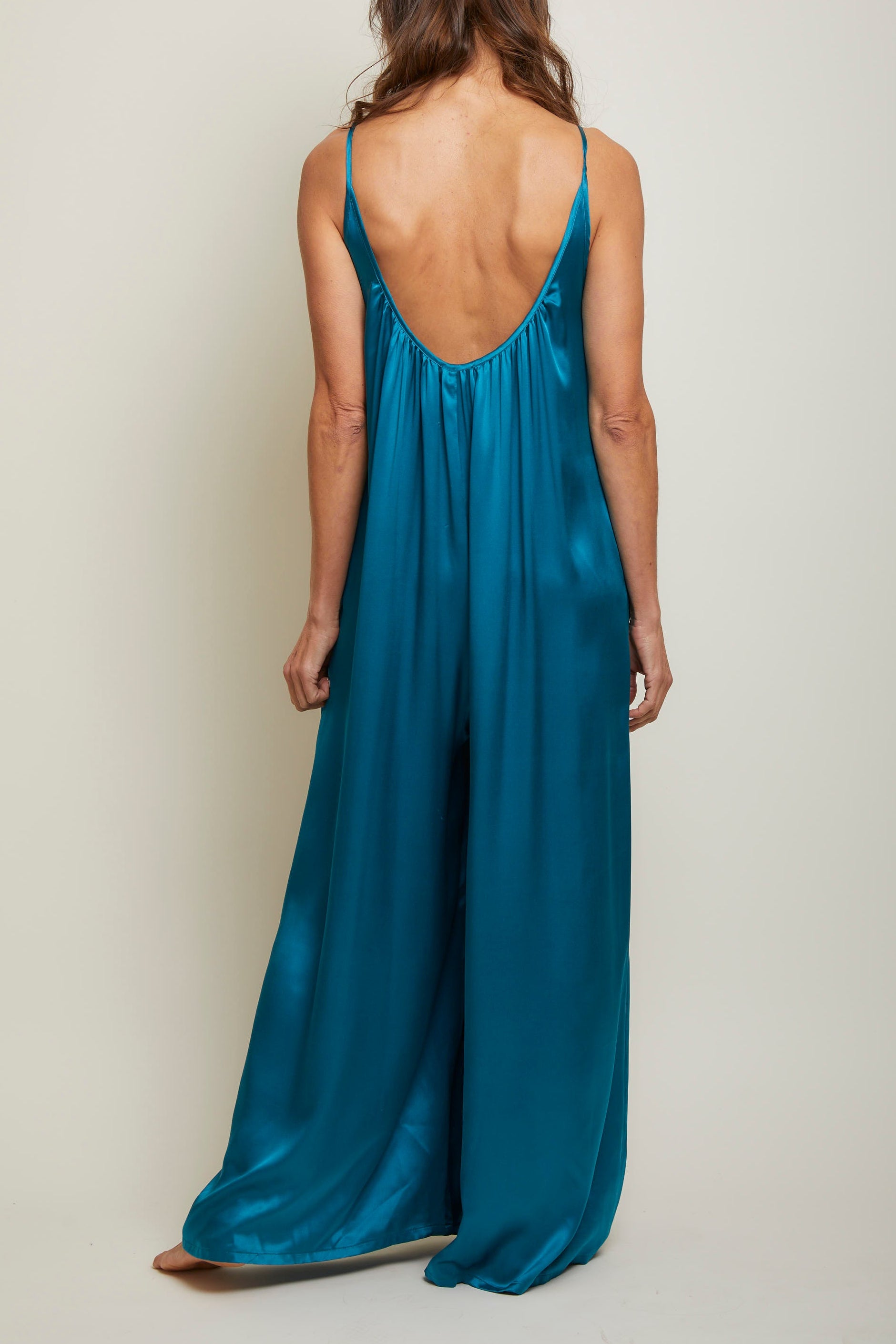 Silk Charmeuse Jumpsuit-Harbour Blue