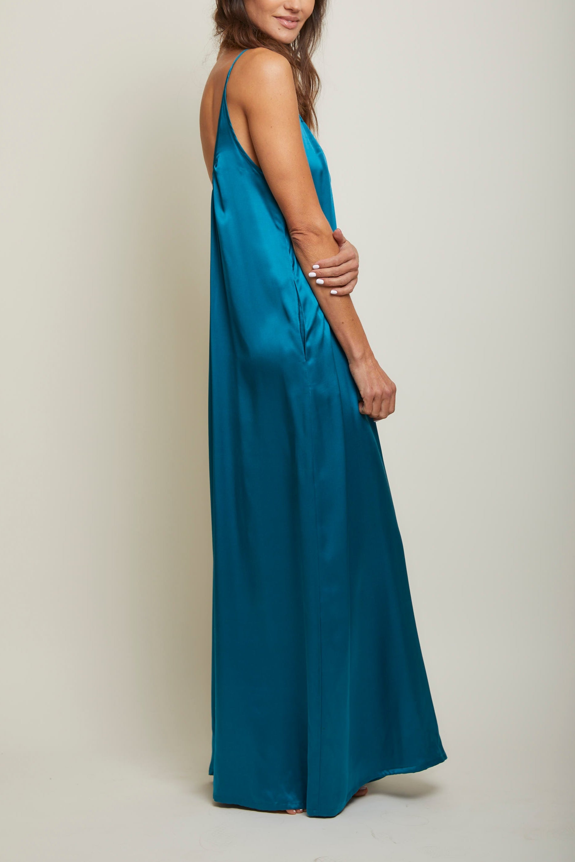 Silk Charmeuse Jumpsuit-Harbour Blue